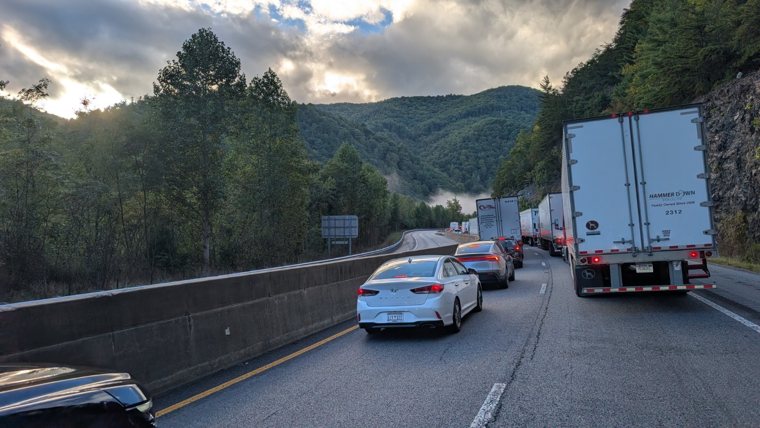 Traffic and trucks near Asheville